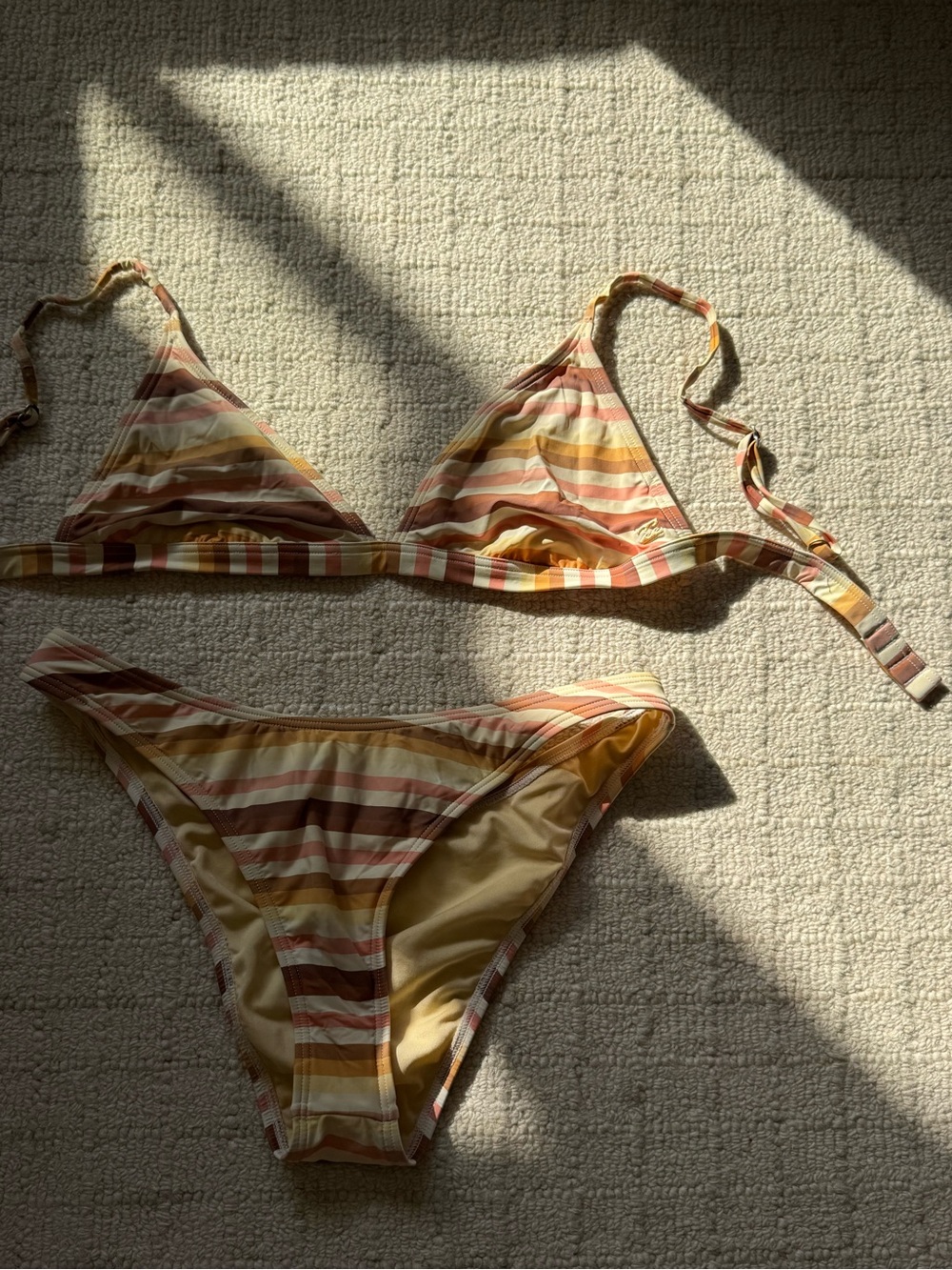 Billabong Striped Triangle Bikini in Yellow, Pink and Cream